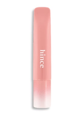 白い背景に、hinceの白い文字が入ったピンク色の細長いリップ容器1本が縦向きに置かれた商品画像。