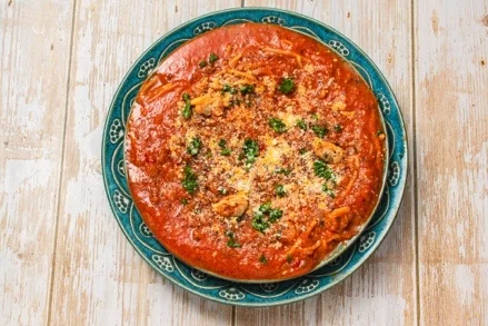 ごちそうスープパスタの発表に掲載された「欲望のスープスパ」の紹介画像。リゾットや現在の提供状況を示す写真ではありません。